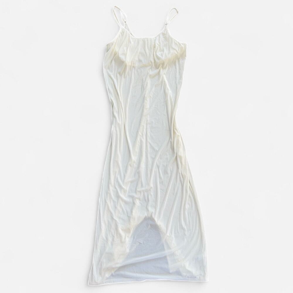 Vintage Mesh 80s Midi Sheer Slip Dress with Built in Bra